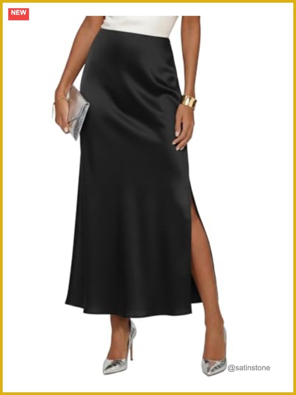Satin High Waisted Side Split Maxi Skirt Long Silk Skirts